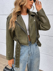Cropped Zip Faux Leather Coat