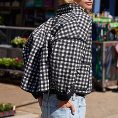 Floral Print Quilted Stand Collar Cardigan