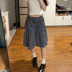 Plaid Patchwork Knee Length Skirt