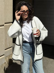 Lace-Up Patchwork Knit Coat