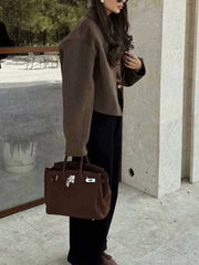 Woolen Zipper Lapel Casual Coat