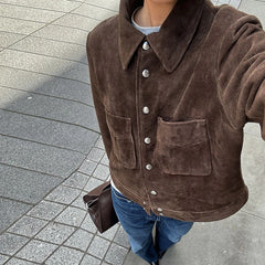 Brown Suede Single Breasted Coat