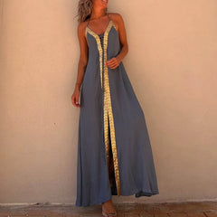 Lace Up Halter Maxi Vacation Boho Dress