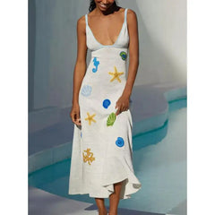 Starfish Knit Contrast V-neck Vacation Dress