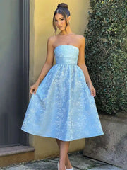 Jacquard Waist Wrap A-Line Midi Dress