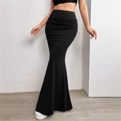 Solid Slim Fishtail Fold Skirt