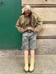 Green Suede Zipper Bomber Coat