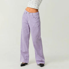 Striped High Rise Wide Denim Pant