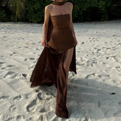 Backless Split Knit Sheer Maxi Dress