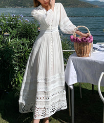 Vintage V-neck Cotton Floral Lace Boho Dress