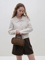 Wool Polo Neck Grey Button Cardigan