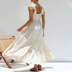 Deep V Neck Camisole Strap Cotton Boho Dress