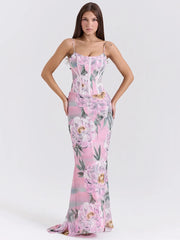Pink Floral Spaghetti Strap Vacation Dress