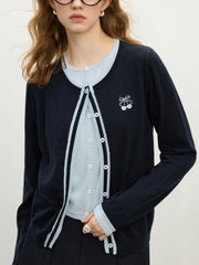 Embroidered Wool Elegant Knit Cardigan