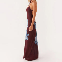 Open Back Floral Halter Slip Vacation Dress