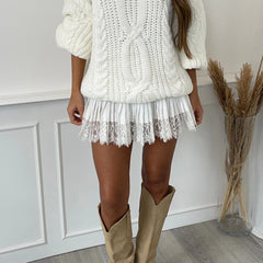 Elegant Floral Lace Pleated Mini Skirt