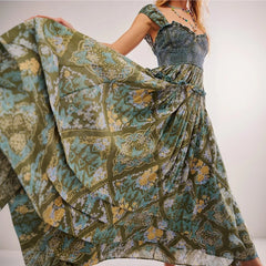 Printed Chiffon Short Sleeve A-line Boho Dress