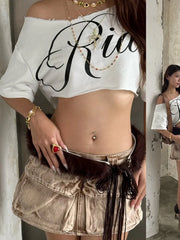 Letter Print Asymmetrical Crop T-shirt