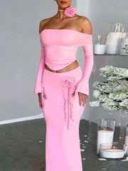 Backless Lace Up Skirt Two Piece Set