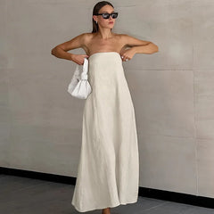 Strapless Khaki Cotton Holiday Midi Dress