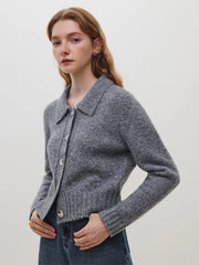 Wool Polo Neck Grey Button Cardigan