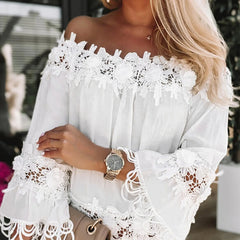 Lace Off Shoulder V Neck Short Sleeve Boho Dress