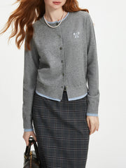 Bow Contrast Stitching Knit Cardigan