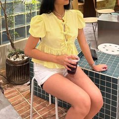 Elegant Peplum Puff Sleeve Blouse