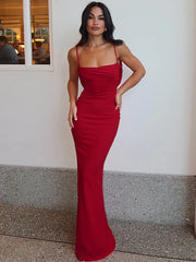 Solid Spaghetti Evening Club Bodycon Dress