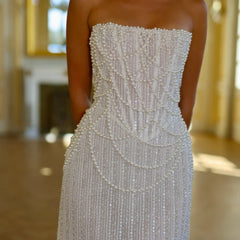 Pearl Beading Strapless Mini Vacation Dress