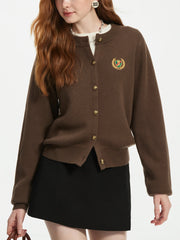 Badge Embroidery Vintage Knit Cardigan