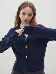 Embroidered Cable V-neck Knit Cardigan