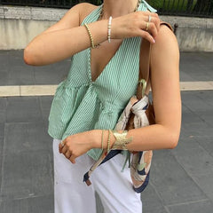 Plaid Tie Up Halter Crop Top