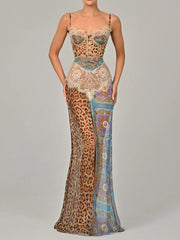 Leopard Lace Chiffon Split Vacation Dress