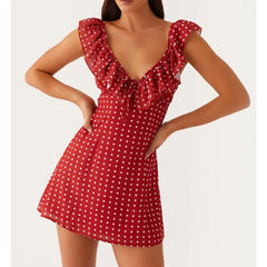 Sleeveless Ruffled Trim V Bodycon Dress