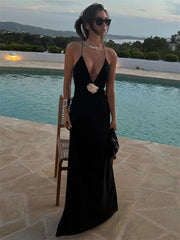 Flower Deep V Sheer Slip Maxi Dress