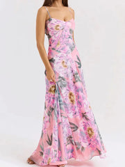 V-neck Back Strap A-line Floral Dress
