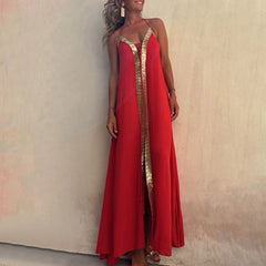 Lace Up Halter Maxi Vacation Boho Dress