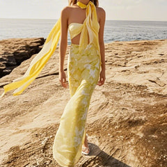 Ruched Cutout Floral Tube Vacation Dress