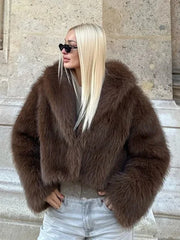 Faux Fur Hidden Button Short Coat