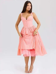Embroidery Strap A-Line Midi Dress