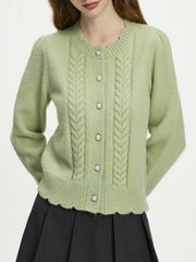 Lace Crescent Round Neck Knit Cardigan