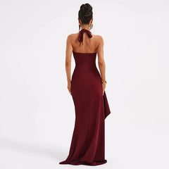 Halter V-Neck Split Maxi Dress