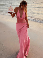Strapless Ribbon Mesh Beach Maxi Dress