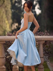 Mesh Strap A-Line Backless Midi Dress