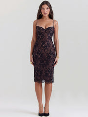 Lace Print Backless Bodycon Midi Dress
