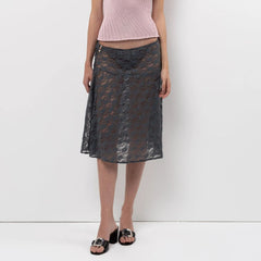 Boho Floral Sheer Mesh Midi Skirt