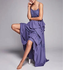 Embroidery Sleeveless Ruffles Cotton Boho Dress