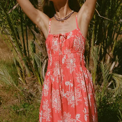 Lace-up Floral Midi Cami Vacation Dress