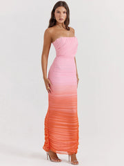 Gradient Strapless Split Bodycon Vacation Dress